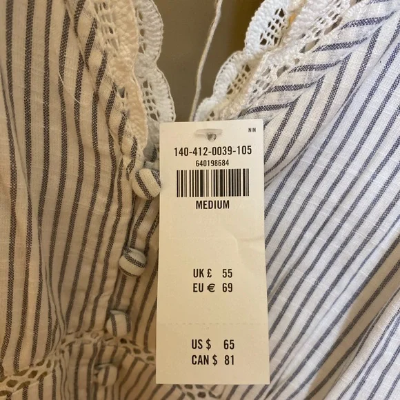 NWT A&F Abercrombie and Fitch Lace Pinstripe Button V-Neck Smocked Blouse Top - Picture 5 of 6
